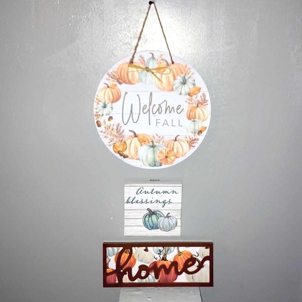 3X HP 3 Brand NWT Fall Home Decor Signs- Welcome Fall, Autumn Blessings & Home
